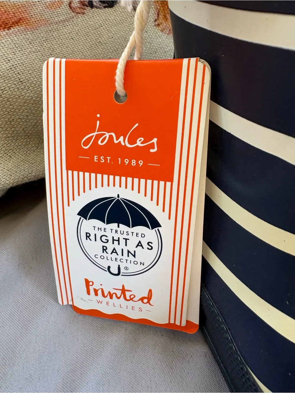 Joules Kids Navy and Cream Striped Rain Boots